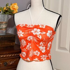 SHEIN halter top in orange with white flowers L